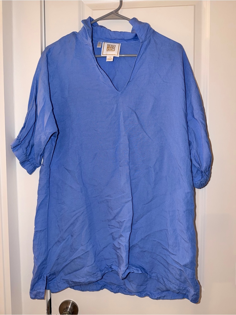 Lightweight V‑Neck Mini Dress in Cornflower Blue